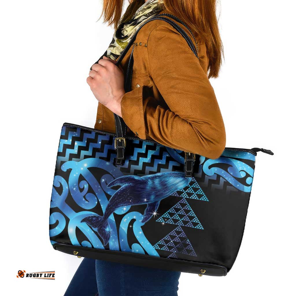 Humpback Whale Matariki New Zealand Leather Tote Bag NZ Maori Paikea Poutama Luxury Blue LT14