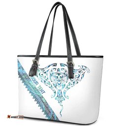 Kahui Whetu Paua shell Kowhaiwhai Taniko Personalised Leather Tote Bag Manta Ray Shark-Turtle Maori Tribal Style LT9