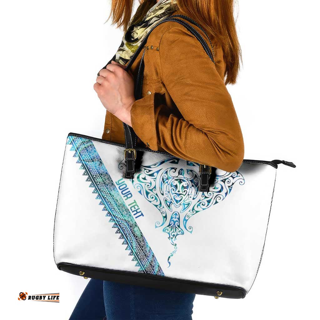 Kahui Whetu Paua shell Kowhaiwhai Taniko Personalised Leather Tote Bag Manta Ray Shark-Turtle Maori Tribal Style LT9