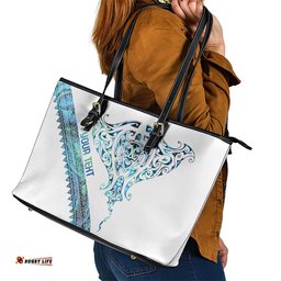 Kahui Whetu Paua shell Kowhaiwhai Taniko Personalised Leather Tote Bag Manta Ray Shark-Turtle Maori Tribal Style LT9