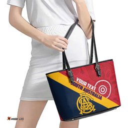 Custom South Australia Cricket Leather Tote Bag Go Champions - Aboriginal Art LT14