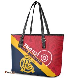 Custom South Australia Cricket Leather Tote Bag Go Champions - Aboriginal Art LT14