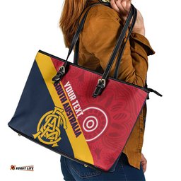Custom South Australia Cricket Leather Tote Bag Go Champions - Aboriginal Art LT14