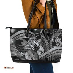 Maori Romantic Valentine Leather Tote Bag The Hongi Kiss Black Galaxy DT05