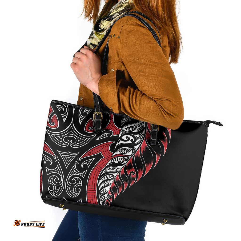 Koru Fern New Zealand Leather Tote Bag Maori Tribal Pattern LT9
