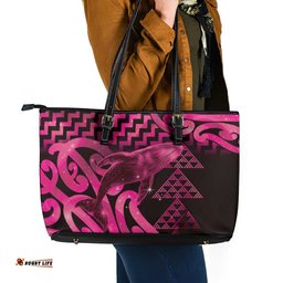 Humpback Whale Matariki New Zealand Leather Tote Bag NZ Maori Paikea Poutama Luxury Pink LT14