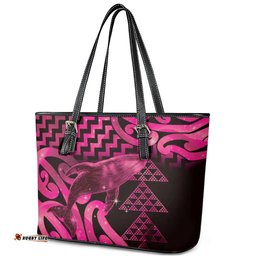 Humpback Whale Matariki New Zealand Leather Tote Bag NZ Maori Paikea Poutama Luxury Pink LT14