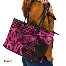 Humpback Whale Matariki New Zealand Leather Tote Bag NZ Maori Paikea Poutama Luxury Pink LT14