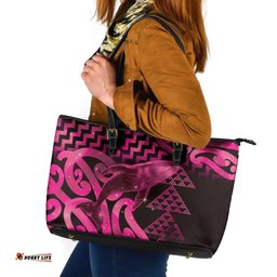 Humpback Whale Matariki New Zealand Leather Tote Bag NZ Maori Paikea Poutama Luxury Pink LT14