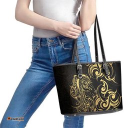 Gold And Black Aoteara Horse Racing Leather Tote Bag NZ Maori Pattern LT14