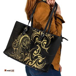 Gold And Black Aoteara Horse Racing Leather Tote Bag NZ Maori Pattern LT14