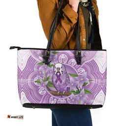 Epilepsy Awareness Budgerigar Australia Leather Tote Bag Budgie Purple Ribbon Boronia Aboriginal LT14