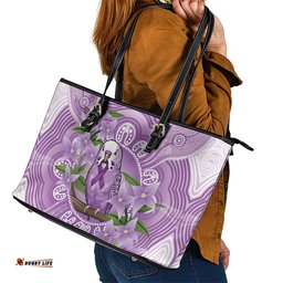 Epilepsy Awareness Budgerigar Australia Leather Tote Bag Budgie Purple Ribbon Boronia Aboriginal LT14