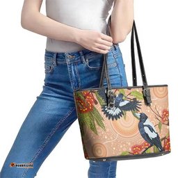 Magpies On Eucalyptus Australia Aboriginal Leather Tote Bag LT7