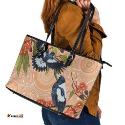 Magpies On Eucalyptus Australia Aboriginal Leather Tote Bag LT7