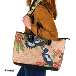 Magpies On Eucalyptus Australia Aboriginal Leather Tote Bag LT7