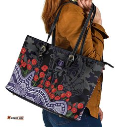 Fremantle Dockers ANZAC Day Leather Tote Bag Indigenous Dot Art with Poppy Flower Tribute TS04
