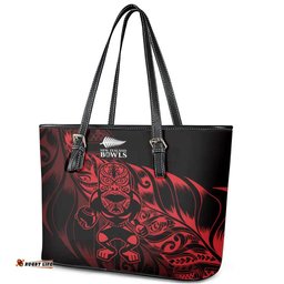 New Zealand Lawn Bowls Leather Tote Bag Red Maori Warrior Tribal Silver Fern LT9