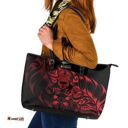 New Zealand Lawn Bowls Leather Tote Bag Red Maori Warrior Tribal Silver Fern LT9