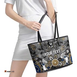 Personalized Collingwood Magpies Leather Tote Bag Aboriginal Dot Painting Graffiti Style TS04