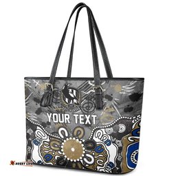 Personalized Collingwood Magpies Leather Tote Bag Aboriginal Dot Painting Graffiti Style TS04