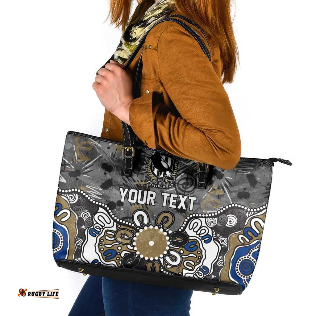 Personalized Collingwood Magpies Leather Tote Bag Aboriginal Dot Painting Graffiti Style TS04
