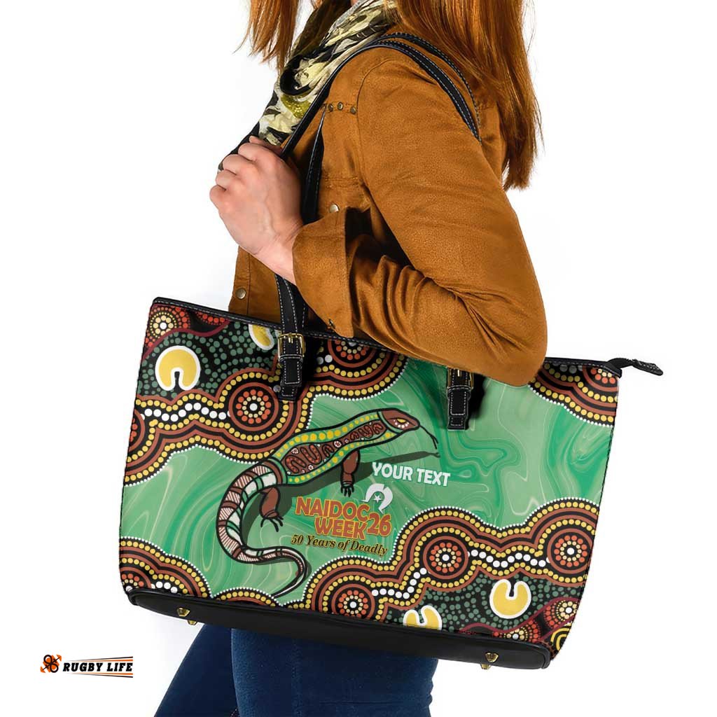 Personalised Australia Goanna NAIDOC Week 2026 Leather Tote Bag 50 Years of Deadly Aboriginal Art LT14
