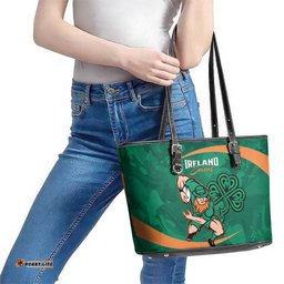 Ireland Rugby Sevens Leather Tote Bag Go Champions Irish Shamrock LT14