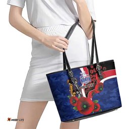 North Kangaroos ANZAC Personalised Leather Tote Bag Lest We Forget Poppy Camo LT9