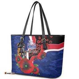 North Kangaroos ANZAC Personalised Leather Tote Bag Lest We Forget Poppy Camo LT9