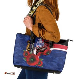 North Kangaroos ANZAC Personalised Leather Tote Bag Lest We Forget Poppy Camo LT9