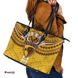 Personalized Hawthorn Hawks Leather Tote Bag Polynesian Tribal Pattern Heritage Football TS04