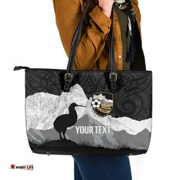 New Zealand South Island Football Custom Leather Tote Bag Aoraki Mount Cook With Kiwi Maori Pattern LT14