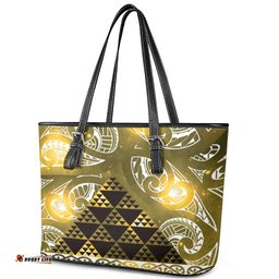 Matariki New Zealand Leather Tote Bag NZ Niho Taniwha Maori New Year Yellow Galaxy LT14