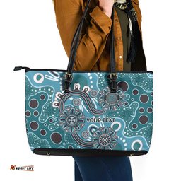 Personalised NAIDOC Week 50 Years Deadly Always Leather Tote Bag Teal Aboriginal Artwork Dot Painting LT9