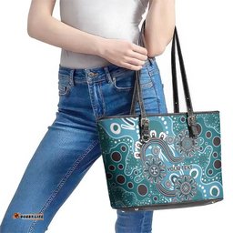 Personalised NAIDOC Week 50 Years Deadly Always Leather Tote Bag Teal Aboriginal Artwork Dot Painting LT9