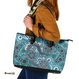 Personalised NAIDOC Week 50 Years Deadly Always Leather Tote Bag Teal Aboriginal Artwork Dot Painting LT9