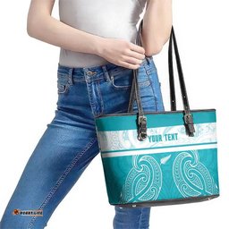 New Zealand Silver Fern Cricket Custom Leather Tote Bag Black Cap Teal Maori Pattern LT14