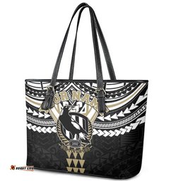 Personalized Collingwood Magpies Leather Tote Bag Polynesian Tribal Pattern Heritage Football TS04