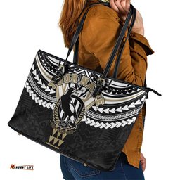 Personalized Collingwood Magpies Leather Tote Bag Polynesian Tribal Pattern Heritage Football TS04