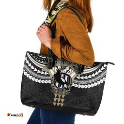 Personalized Collingwood Magpies Leather Tote Bag Polynesian Tribal Pattern Heritage Football TS04