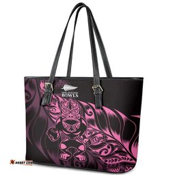 New Zealand Lawn Bowls Leather Tote Bag Pink Maori Warrior Tribal Silver Fern LT9