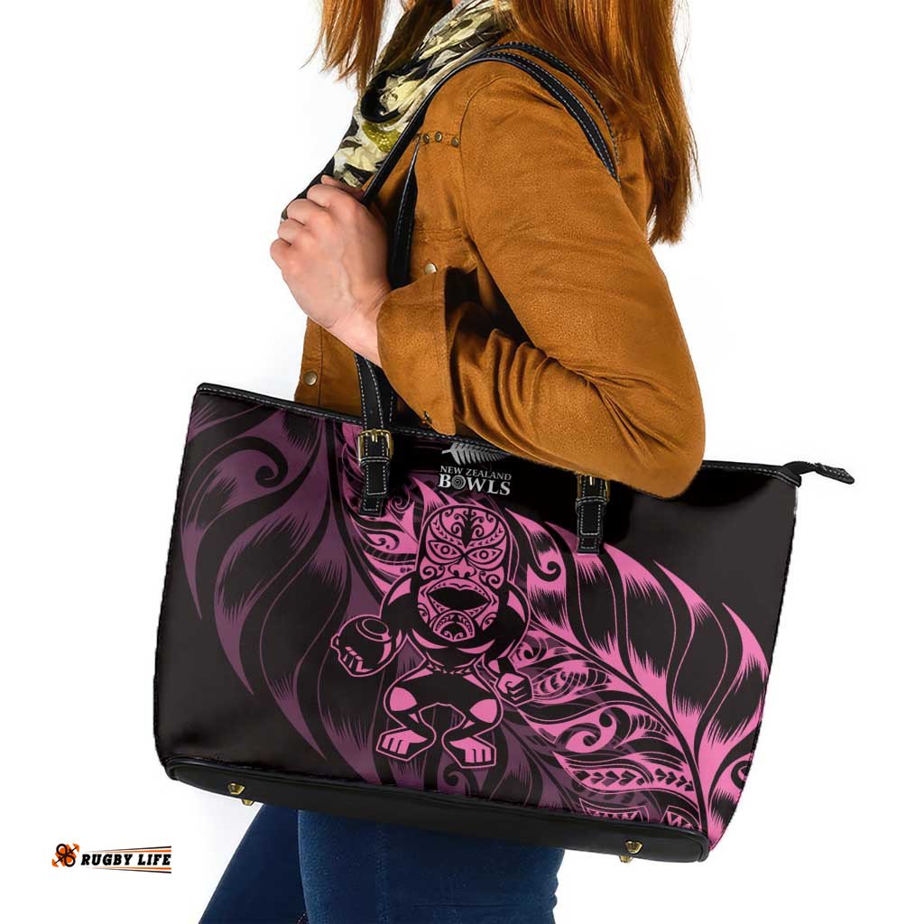 New Zealand Lawn Bowls Leather Tote Bag Pink Maori Warrior Tribal Silver Fern LT9