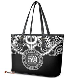 Kia Kaha Te Reo Maori New Zealand Leather Tote Bag 50th Anniversary Ake Ake Ake LT14