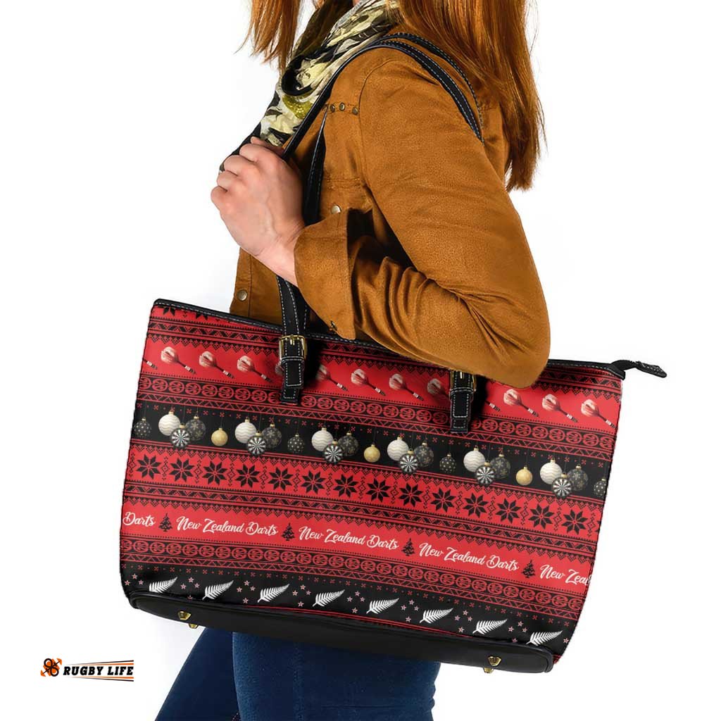 New Zealand Darts Christmas Leather Tote Bag Merry Xmas Aotearoa Maori Red LT14
