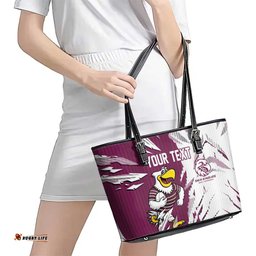 Personalized Manly Warringah Sea Eagles Leather Tote Bag Dynamic Lightning Mascot Rugby Australia TS04