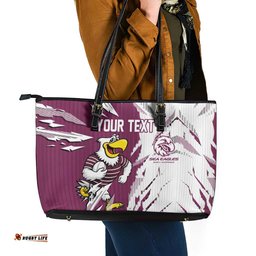 Personalized Manly Warringah Sea Eagles Leather Tote Bag Dynamic Lightning Mascot Rugby Australia TS04