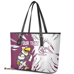 Personalized Manly Warringah Sea Eagles Leather Tote Bag Dynamic Lightning Mascot Rugby Australia TS04