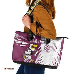 Personalized Manly Warringah Sea Eagles Leather Tote Bag Dynamic Lightning Mascot Rugby Australia TS04