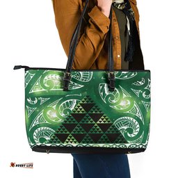 Matariki New Zealand Leather Tote Bag NZ Niho Taniwha Maori New Year Green Galaxy LT14